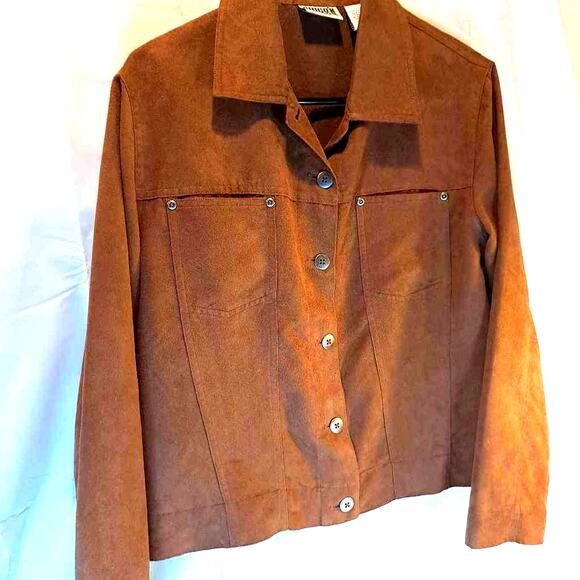 Chicos Women's Shirt Jacket Brown Waist Length Buttons Pockets Collar XL - Picture 1 of 8